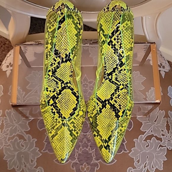 Jessica Simpson Green Transparent Snakeskin Print Heels - Picture 6 of 15